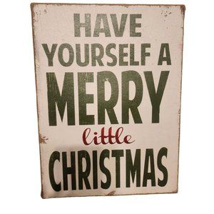 Have Yourself A Merry Little Christmas Burlap Wood Rustic Tabletop Sign 12" X 16